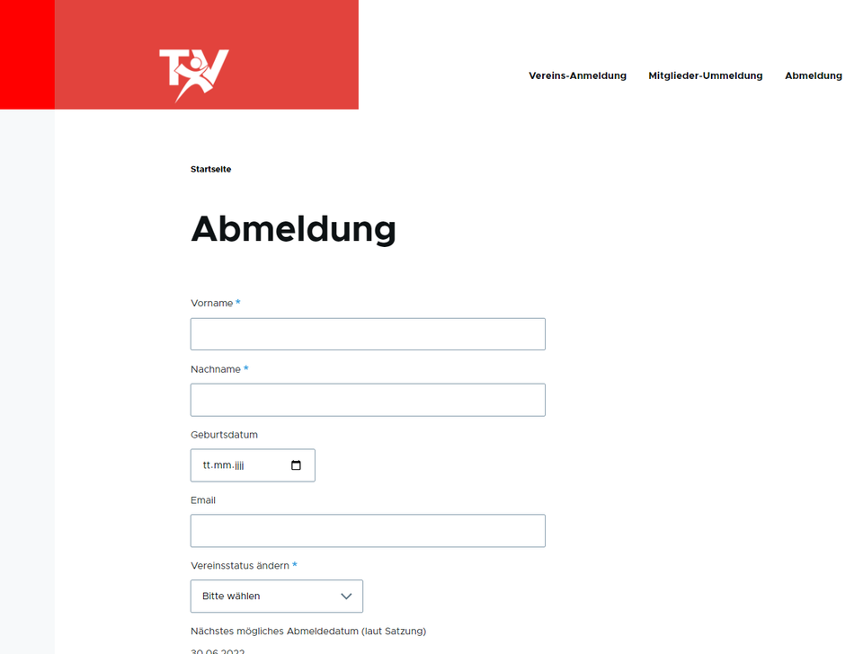Online-Anmeldesystem für einen Verein